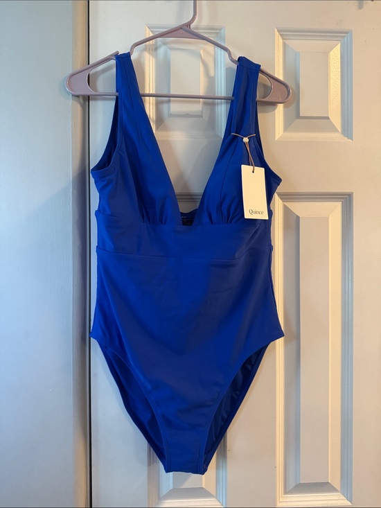 Quince Other - Quince V-Neck One-Piece Swimsuit in Royal Blue